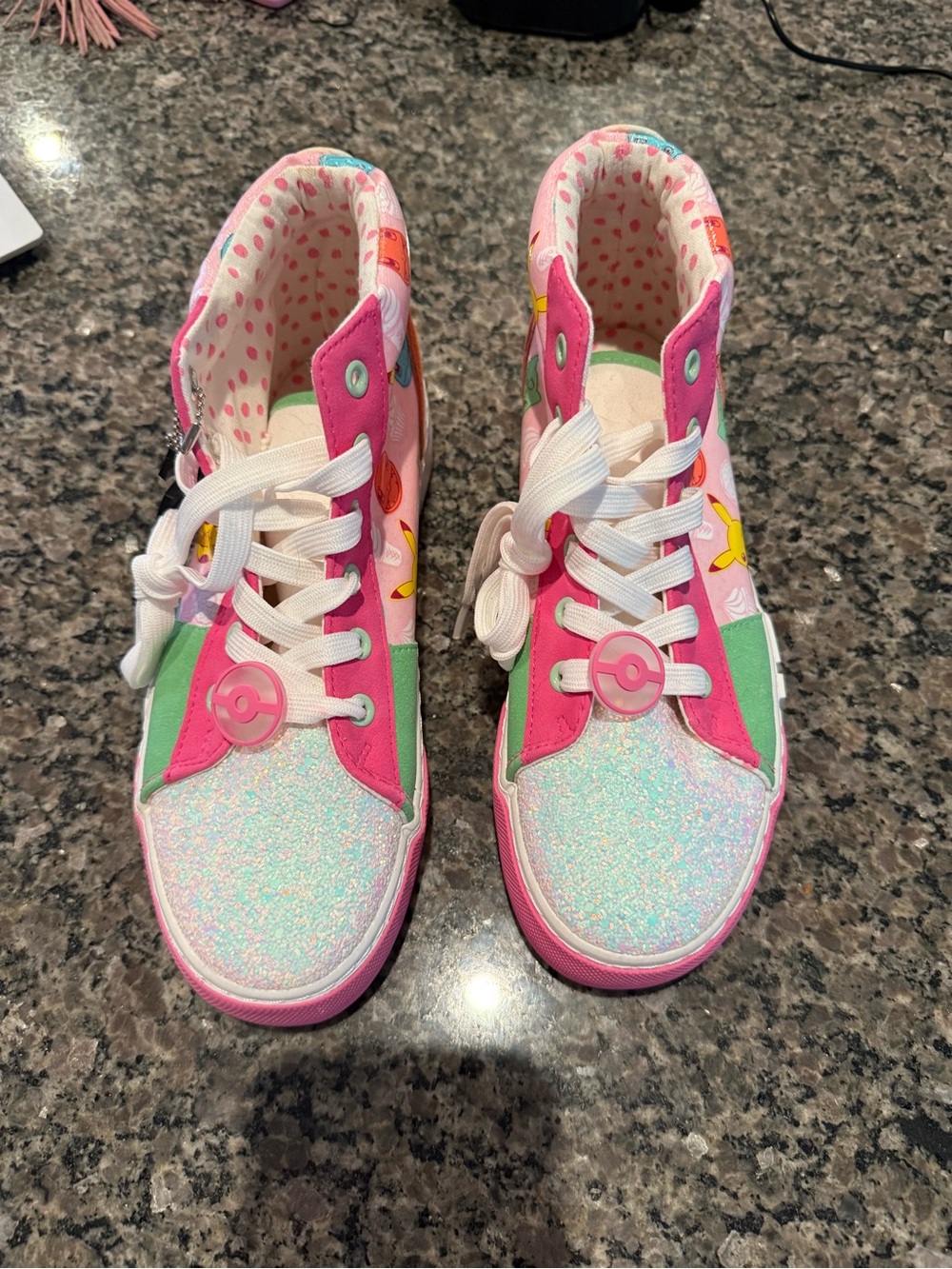 Kids Pink Glitter High-Top Sneakers